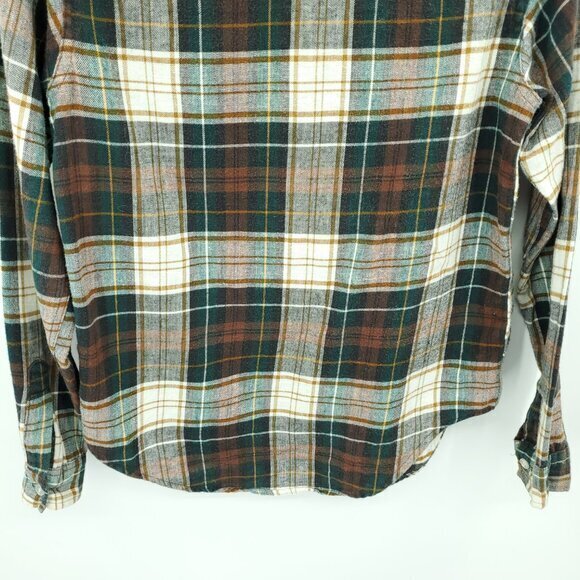 VTG L.L. Bean 100% Cotton Plaid Flannel Button Shirt S/M Cream/Green/Brown - Picture 12 of 16